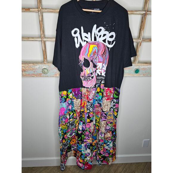 ONE OF A KIND T-Shirt BOHO flowy Patchwork Dress Ladies size 2X - Picture 1 of 12